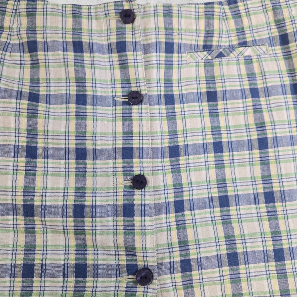 Y2K Liz Claiborne Cream Navy Plaid Linen Blend Retro Sportswear Skort Size 14 - Picture 2 of 8